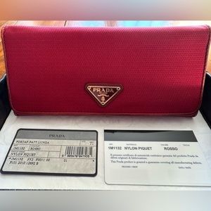 Prada Nylon Piquet Large Wallet, Color Rosso